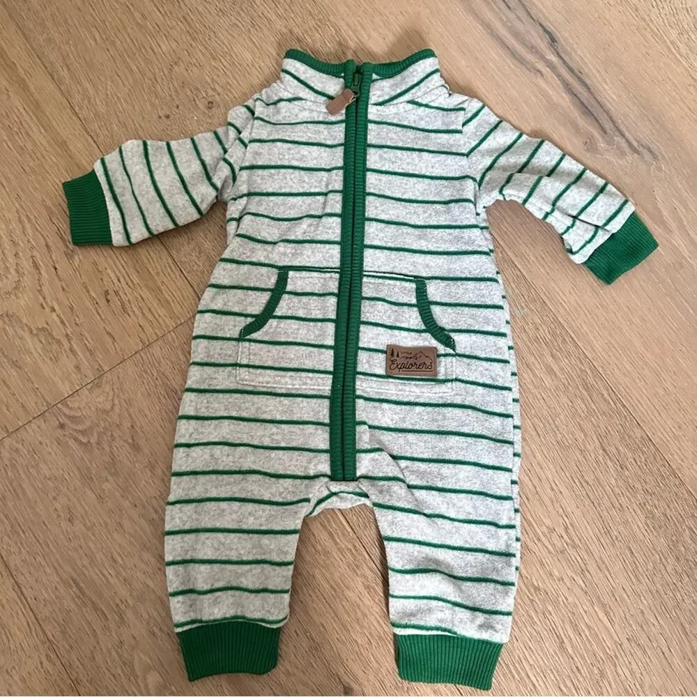Carter's Long Sleeve Fleece Bodysuit Green and Gray 3 Months